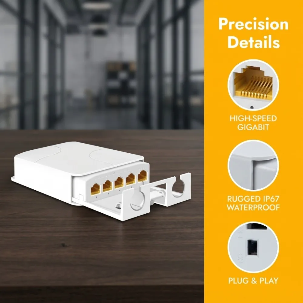 

4 Port PoE Extender Industrial Gigabit Network Switch Repeater Waterproof 100/1000Mbps PoE Repeater IP Camera