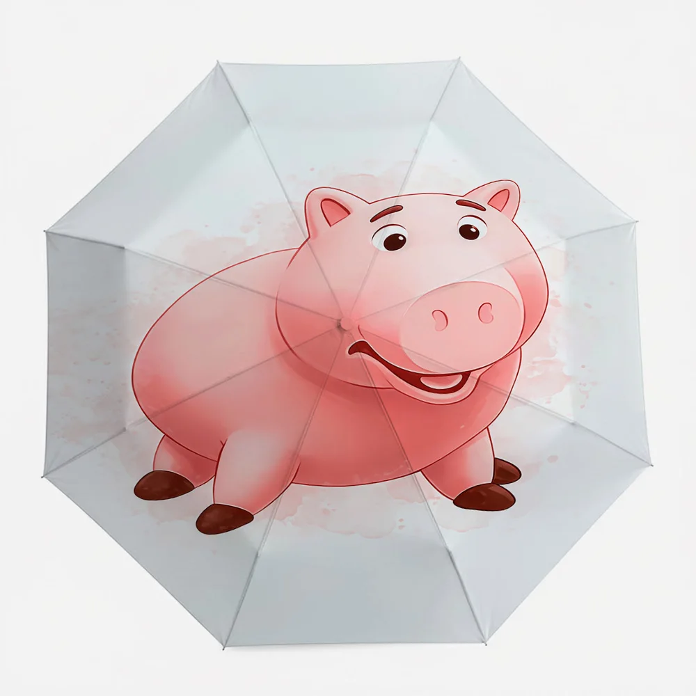 

Автоматический складной зонт Disney Toy Story Hamm Pink Pig с акварельным принтом, ветрозащитный, водонепроницаемый, дорожный зонт для детей и взрослых