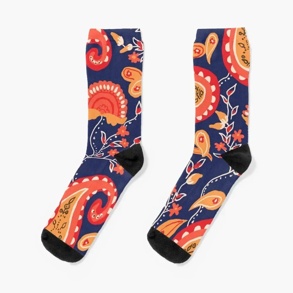 Orange and Blue Paisley Socks compression Stockings hiking Socks Women's Men's