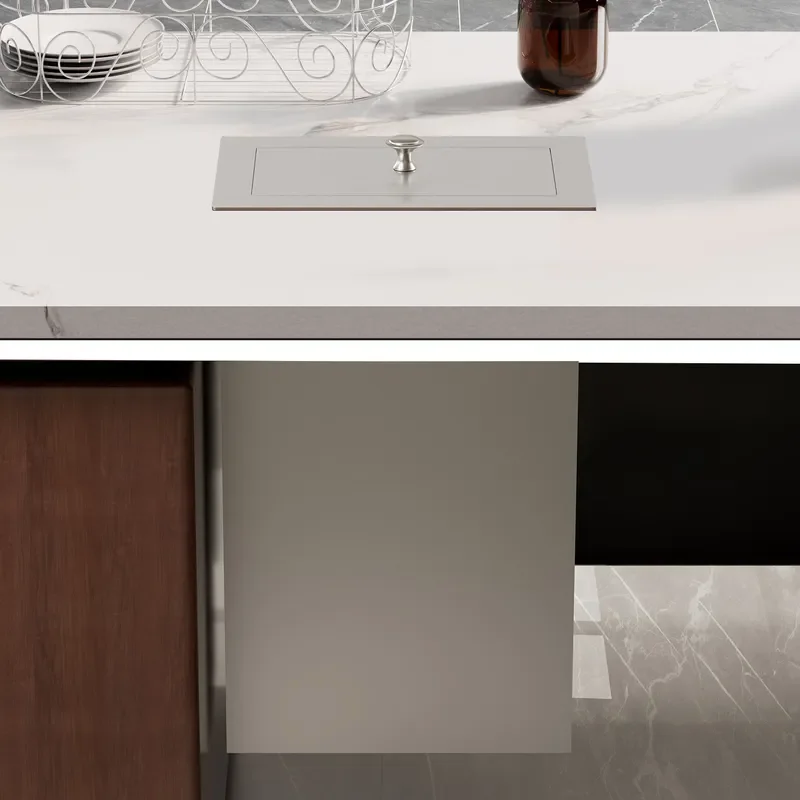 Countertop trash can lid Stainless steel flip cover Lift cover Kitchen bathroom Embedded desktop trash direct drop port