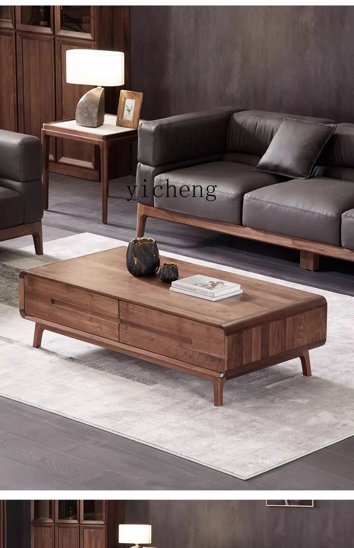 YFY  North American black walnut coffee table small apartment Nordic simple pure solid wood coffee table household living