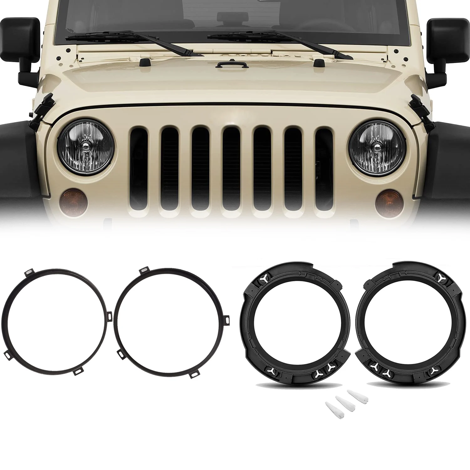 

7 inch Round Headlight Mount Bracket Retaining Ring Replacement Headlamp Bezel for Wrangler JK JKU 2007-2017