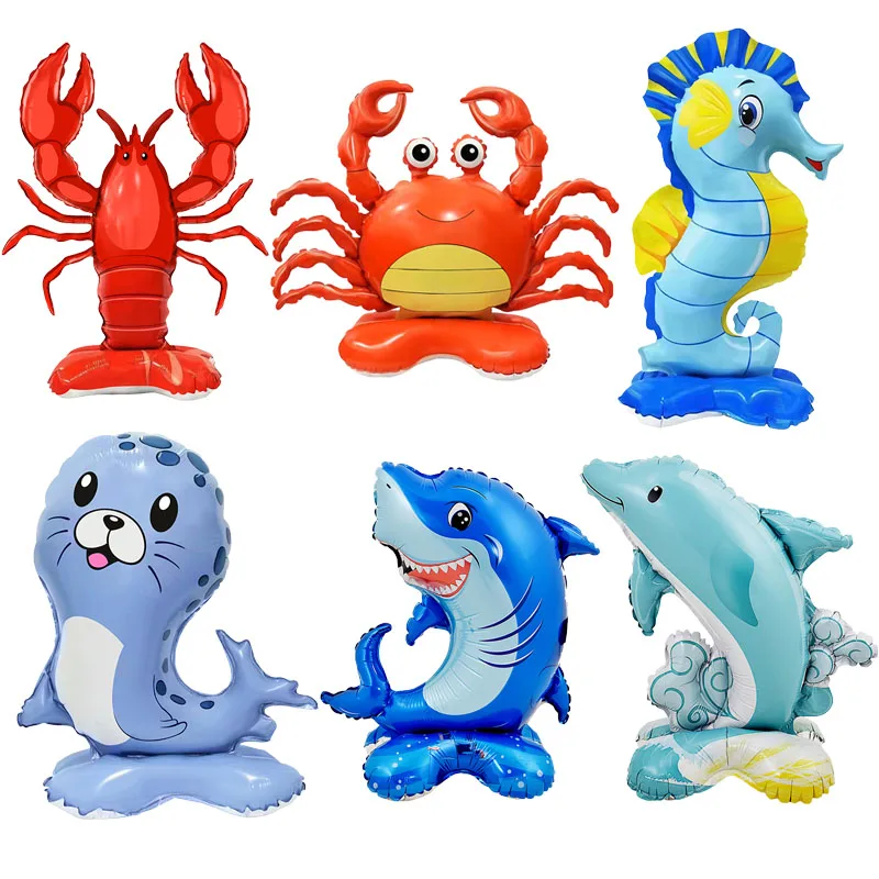 Self-standing Sea Animal Balloons Crab Shark Foil Balloon Ocean Theme Party Decoration Kids Under The Sea Birthday Party Balloon