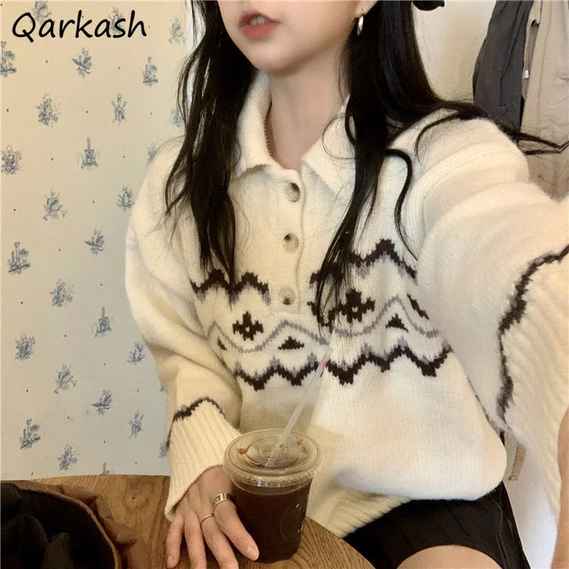 

Pullovers Women Print Loose Autumn Vintage Design Cozy Sweaters Students Japan Style Fashion All-match Jumper Femme Popular Ins