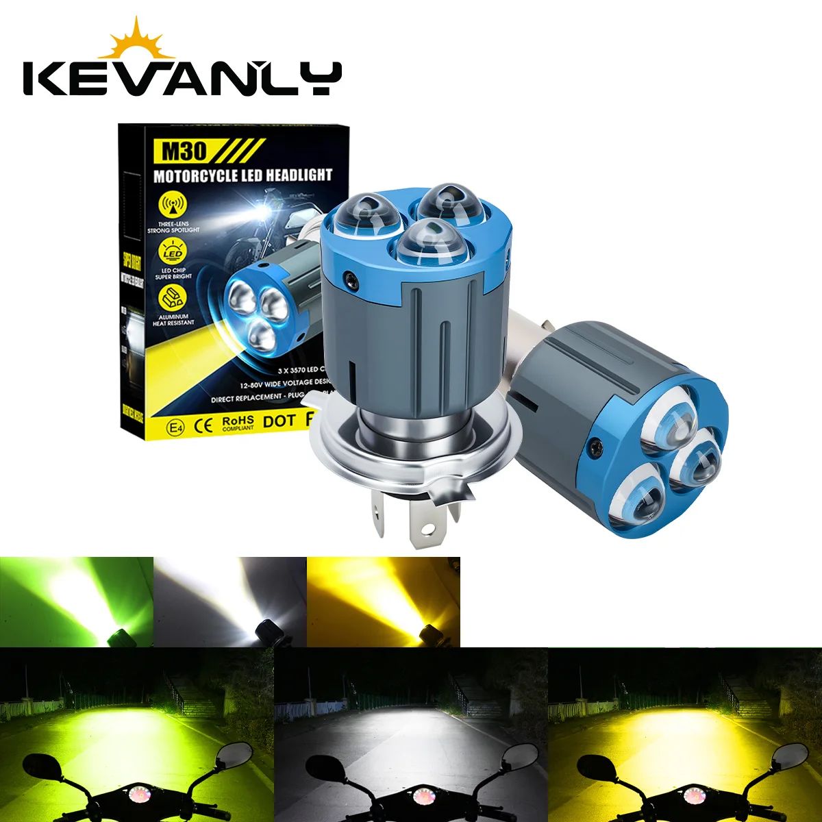 1Pc 3Lens H4 Led BA…