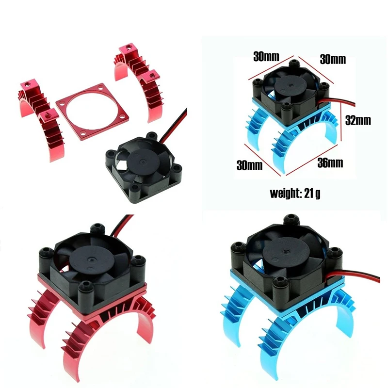Blue RC Electric Car Motor Heatsink Cover with Cooling Fan for 1/10 Tamiya TT02 540 550 3650 Motors Heat Sink Accessory view 4