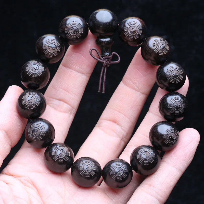 

Браслет из резного черного дерева с символом Тай-чи, 1.52.0, 108 молитвенных бусин, благоприятный Багуа
