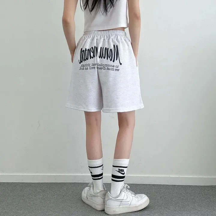 Y2K Drawstring Printing Shorts BF Hip Hop Women Fashion American Style Streetwear Sports Shorts Loose Casual Wide Leg Shorts