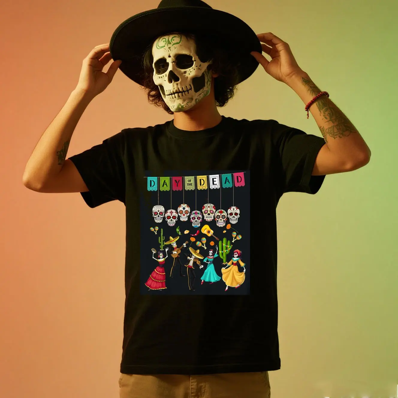 يوم الموتى الرجال الملابس ضياء دي لوس Muertos المكسيكي الهيكل العظمي الرقص تي شيرت المرأة Hombre الجمالية تي شيرت مطبوع Camisetas