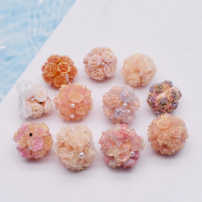 New Design 4pcs Orange Flower Polymer Clay Beads Round Flower Beads for Jewelry Making DIY Mobile Phone Chain Bead Pen Accessory