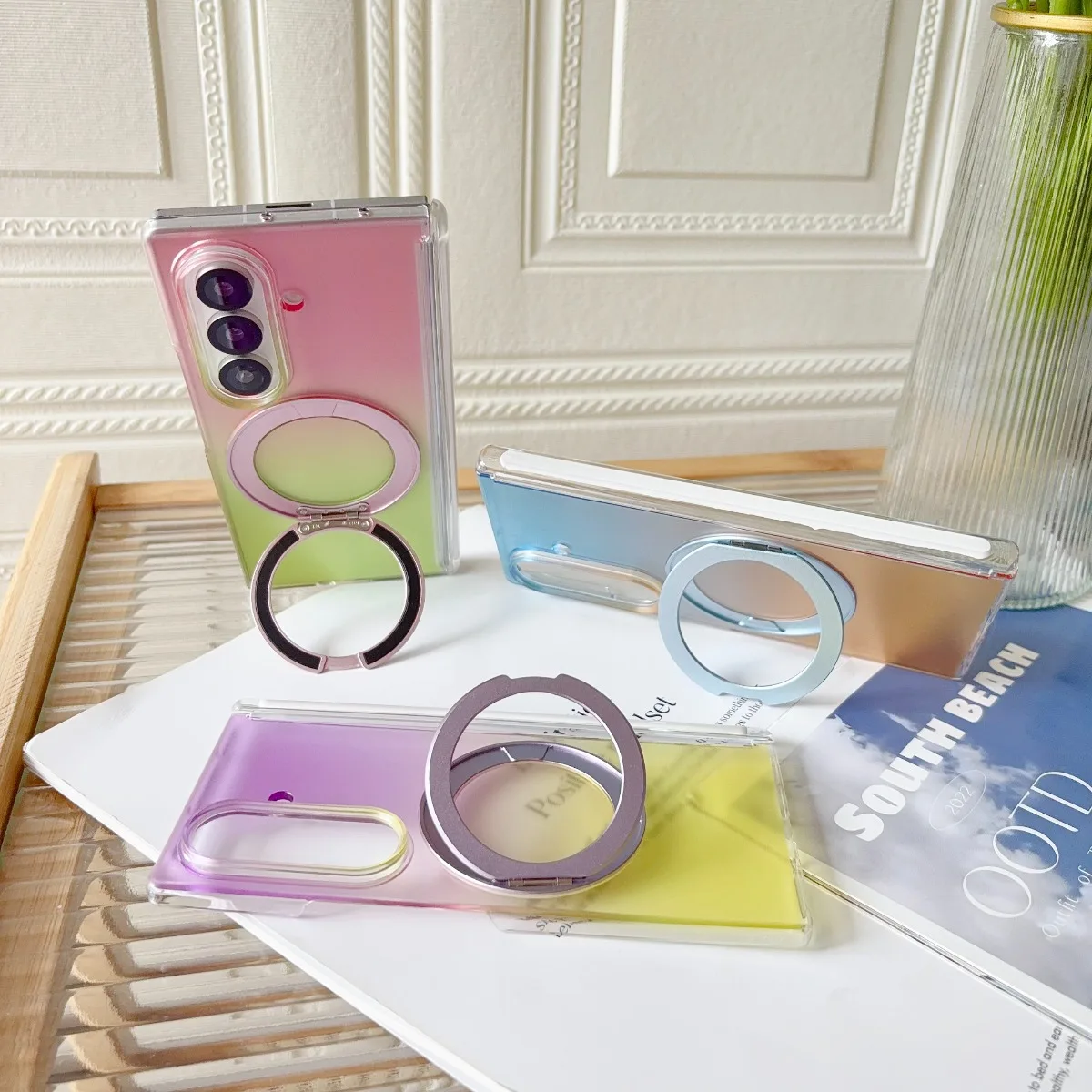 Gradient Transparent Rotate Ring Stand Magnetic Phone Case for Samsung Galaxy  Z Fold 7 6 5 8 Ultra With Hinge Protector Cover - view 4