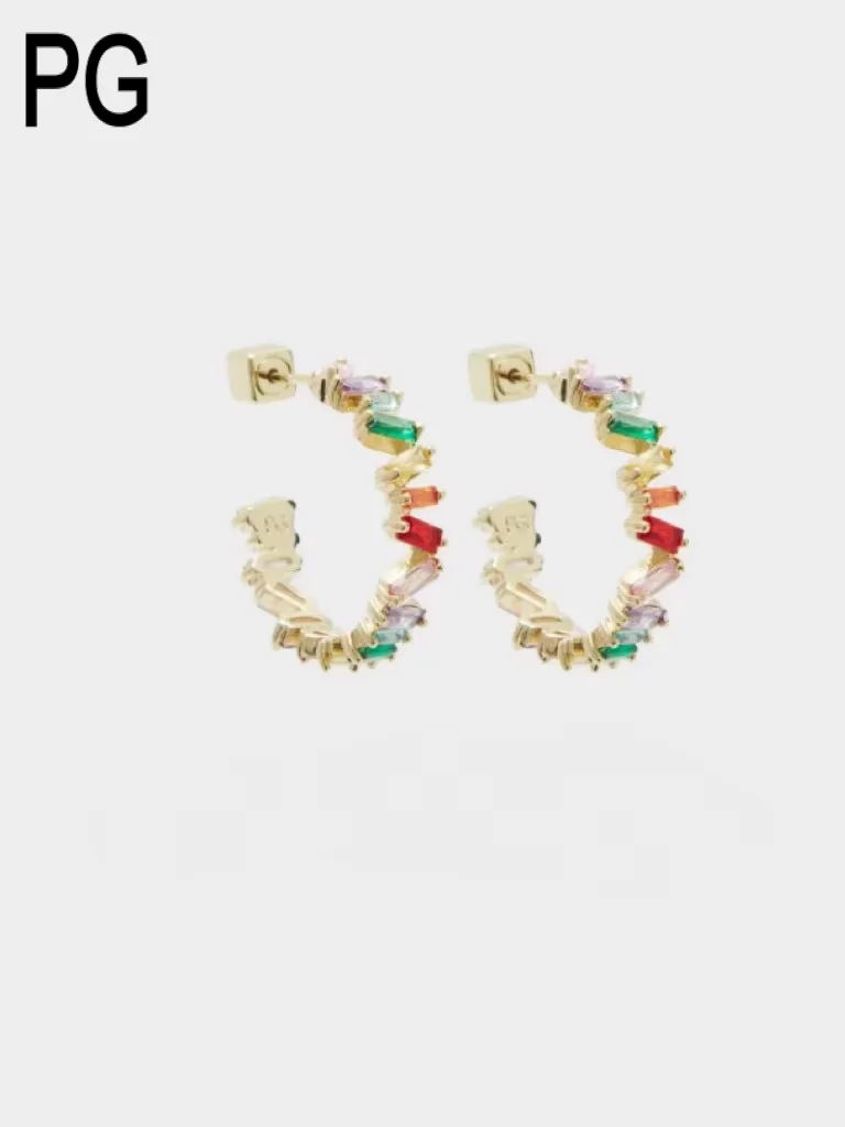 

PG C Shape Hoop Earrings With Inlaid Colorful Zircon Gold Plated Luxury Fashion Jewelry For Women Evening Party Accessory