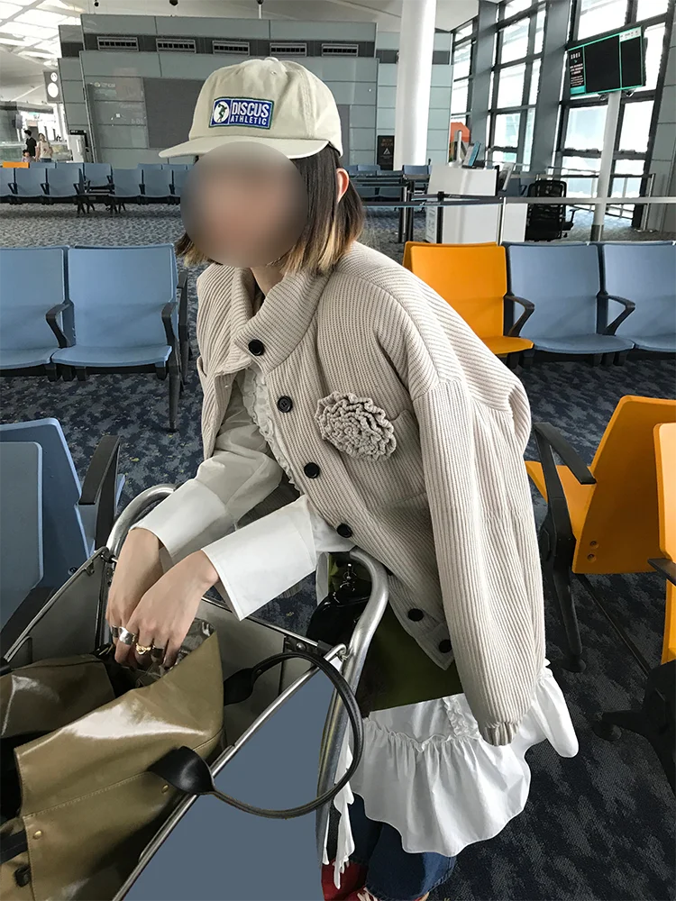 

MONA Knitted Jaet Sle Cotton Coat Women's Faion Trend Design Small Batch ort Outerwear New Arrival Commute Long Sve