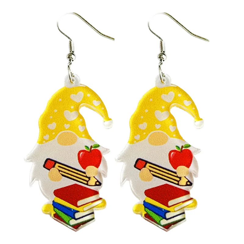 Teachers\' Day Earrings Student Apple Book Pencil Art Teacher Student Earrings Drawing Board Light Bulb Coffee Cup Earrings Gift