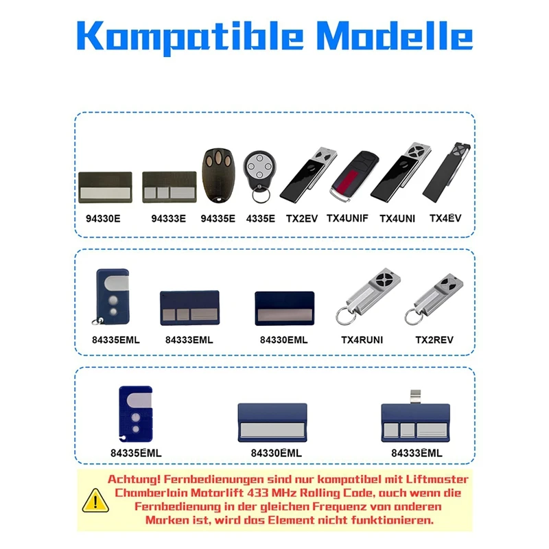 Garage Door Remote Control For Chamberlain Liftmaster Motorlift TX4RUNI TX4UNI 84335E,Garage Door Handheld Transmitter-A23K