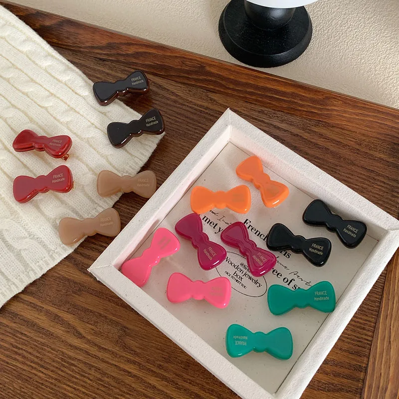 Vintage Fall Winter 4CM Cute Little Bow Duckbill Clip Simple Fashion Acetic Acid Ponytail Clip Bangs Clip Hair Accessories