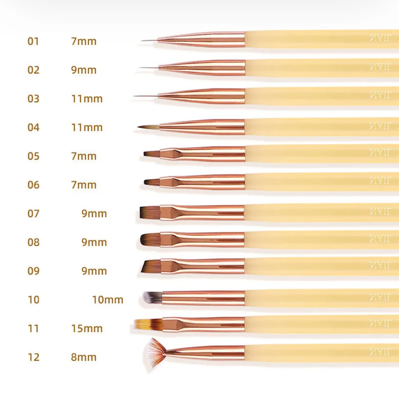1/12PCS Transparent Handle Nail Art Pen Brush Coloring Large Square Round Light Therapy Pen Halo Pen Nail Drawing Pen Flower Pen