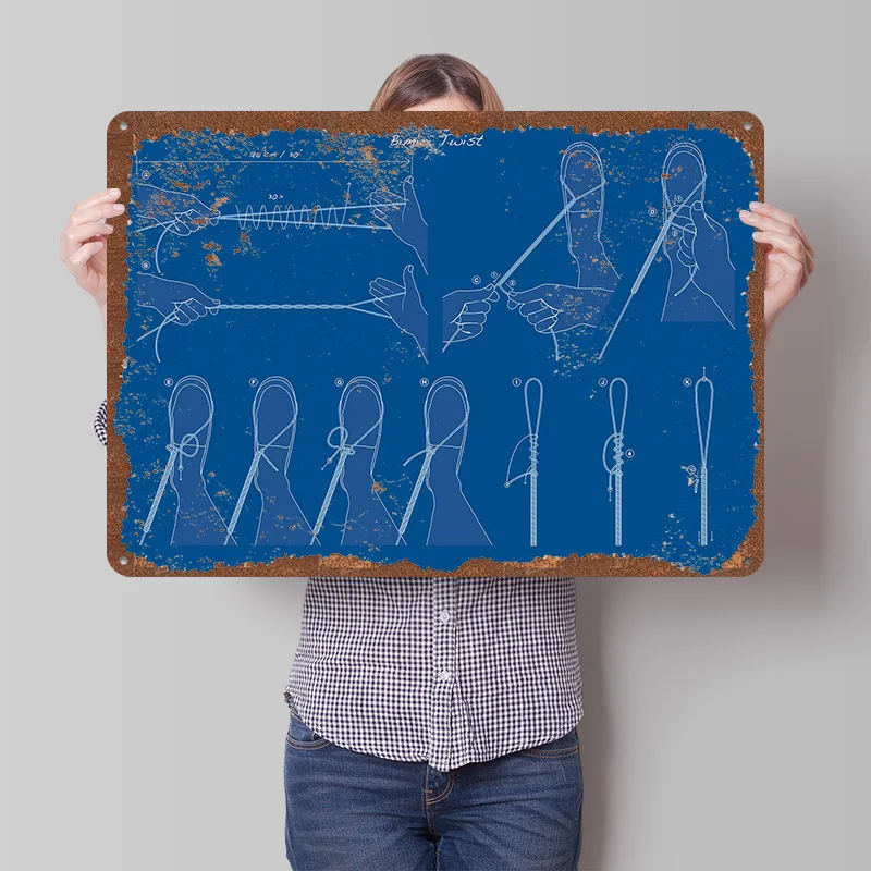 Fishing Knots Metal Poster Customized Wall Art Retro Vintage Tinplate Signs for Man Cave Bedroom Decoration Living Room Decor