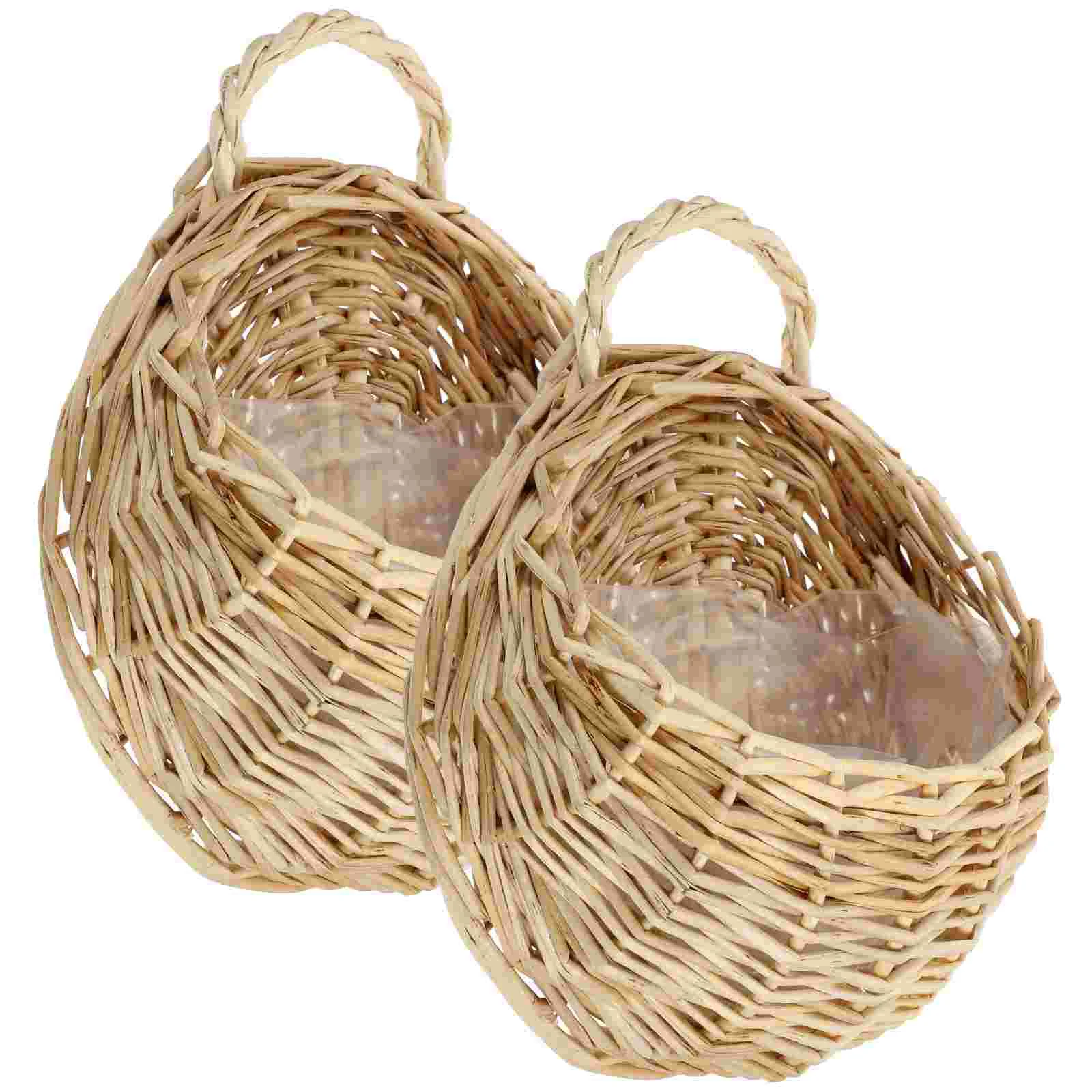 

2 Pcs Wall Hanging Rattan Flower Basket Pot Pots Wicker Woven Storage Baskets for Onion