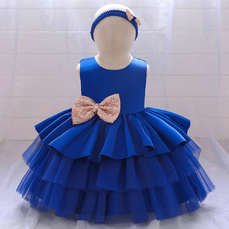 Summer Toddler Baptism Dress Evening 1st Birthday Dress For Baby Girl Clothes Bow Princess Dresses Party Lace Cake Dress