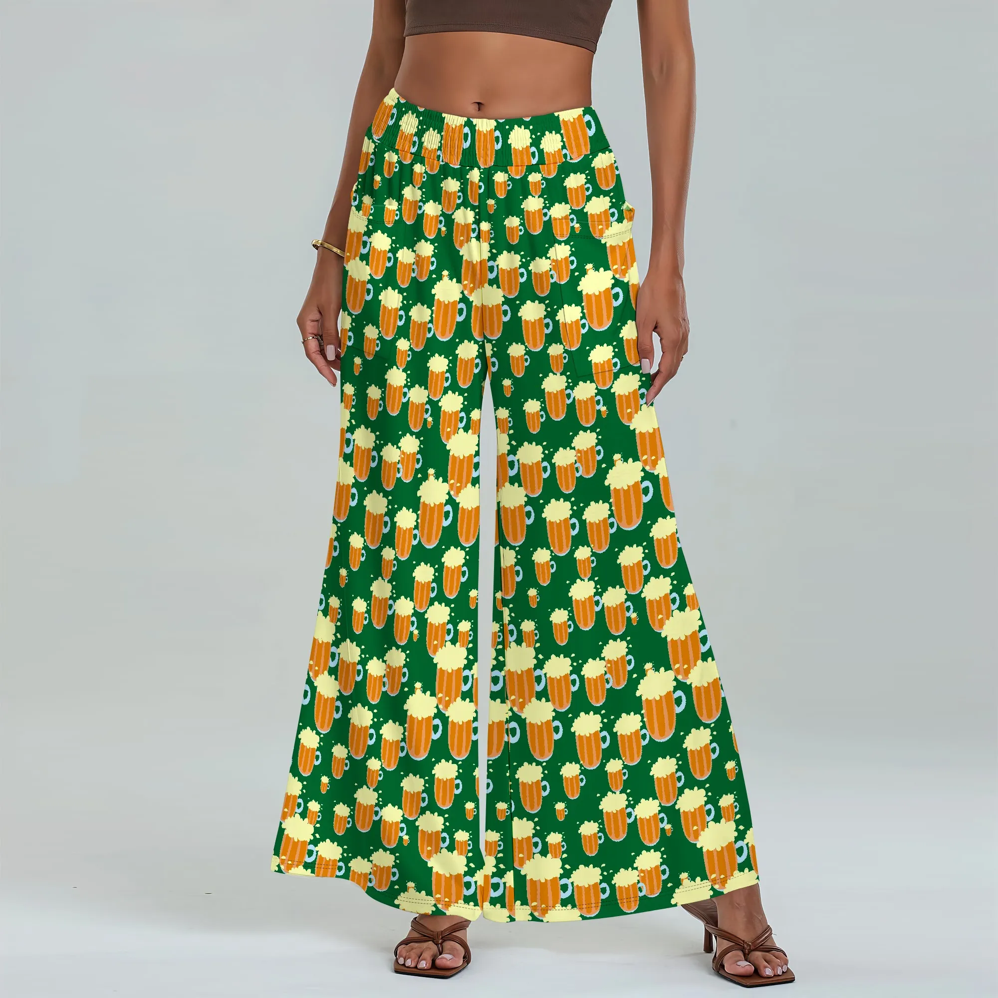 

Women's Wide Leg Pants with Pockets Wine Glass Pattern for All Seasons Casual Comfort Nightclub Party EDM Festival