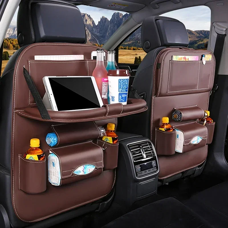 

Car Back Seat Organizer with Foldable Table Tray | Tablet Holder & Tissue Box | Multi-Pocket Storage for Travel
