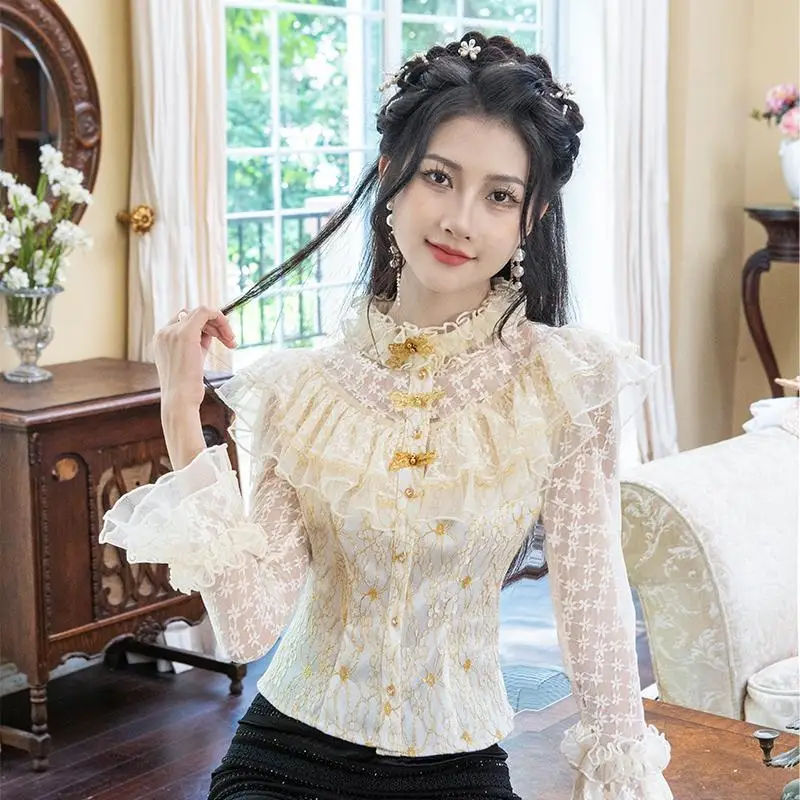 

Women's Design Niche 2025 Fashionable Long-sleeved French Ruffled Shirt