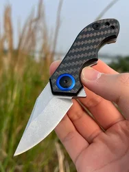 NEW 0022 Mini FoldingPocket Knife CPM-20CV Steel Blade Carbon Fiber Handle Bearings Portable Utility Knives Tactical EDC Tools