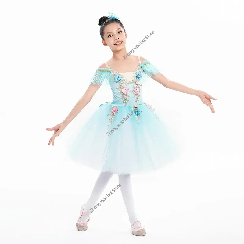 Child Ballet Skirt Girls Tutu Dance Skirt Ballet Jumpsuit Child Ballet Dance Costumes Kids Group Program Performance Clothing