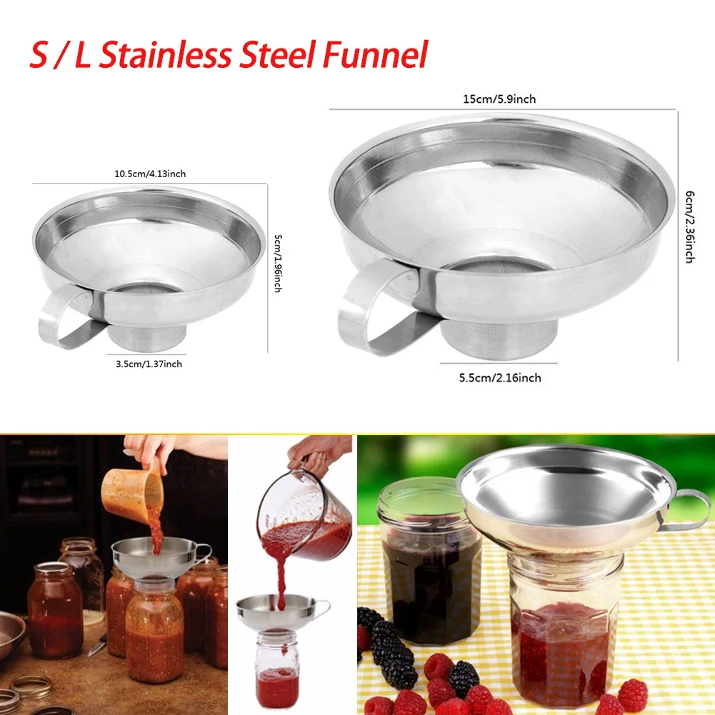 Stainless Steel Wide Mouth Canning Funnel Hopper Thick Salad Dressing Funnel Wide-Mouth Can for Oil Wine Kitchen Cooking Tools