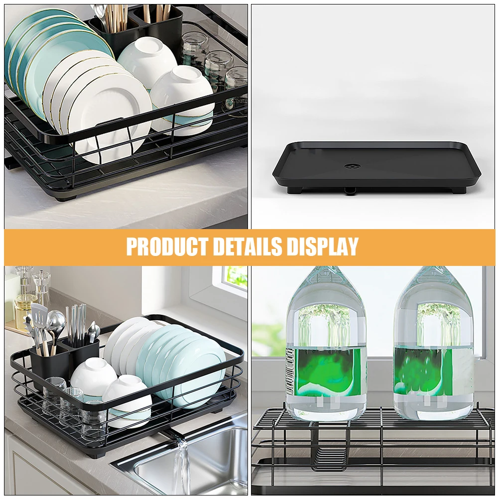 

Metal Bowl Drying Rack Kitchen Countertop Strainers Sink Drainer Dish Organizer Black Single Layer Storage Plate Cup Mugs