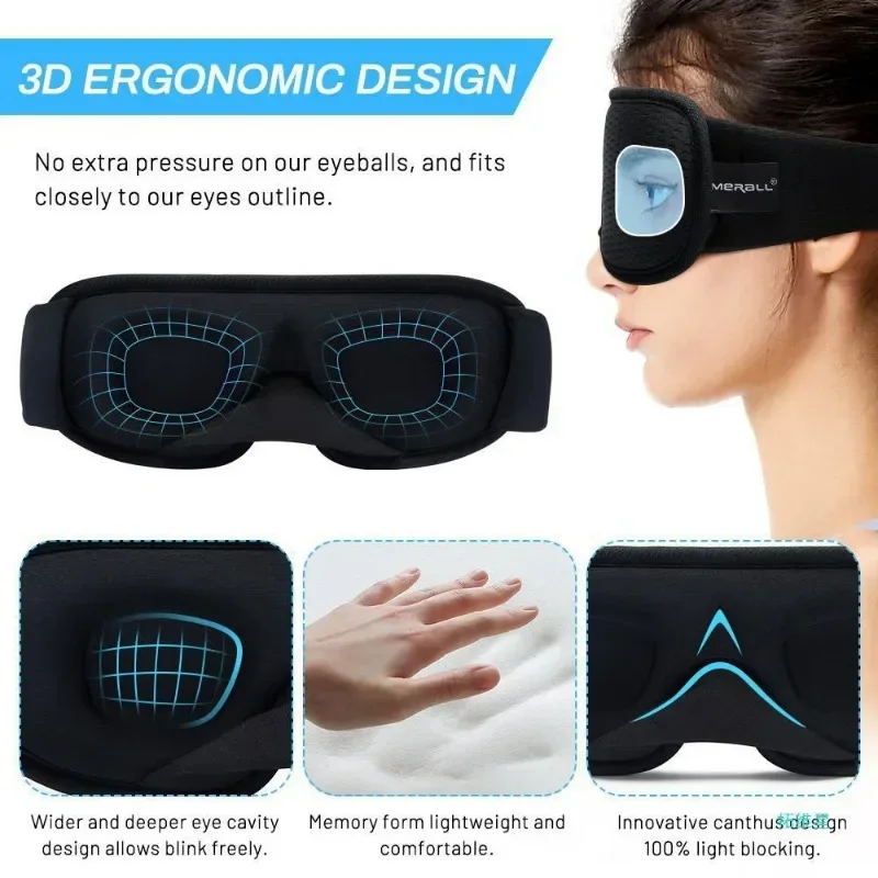 Mascarilla 3D para dormir, máscara de descanso de viaje para ojos, almohadilla de cubierta ligera, suave, venda para los ojos, masajeador relajante,