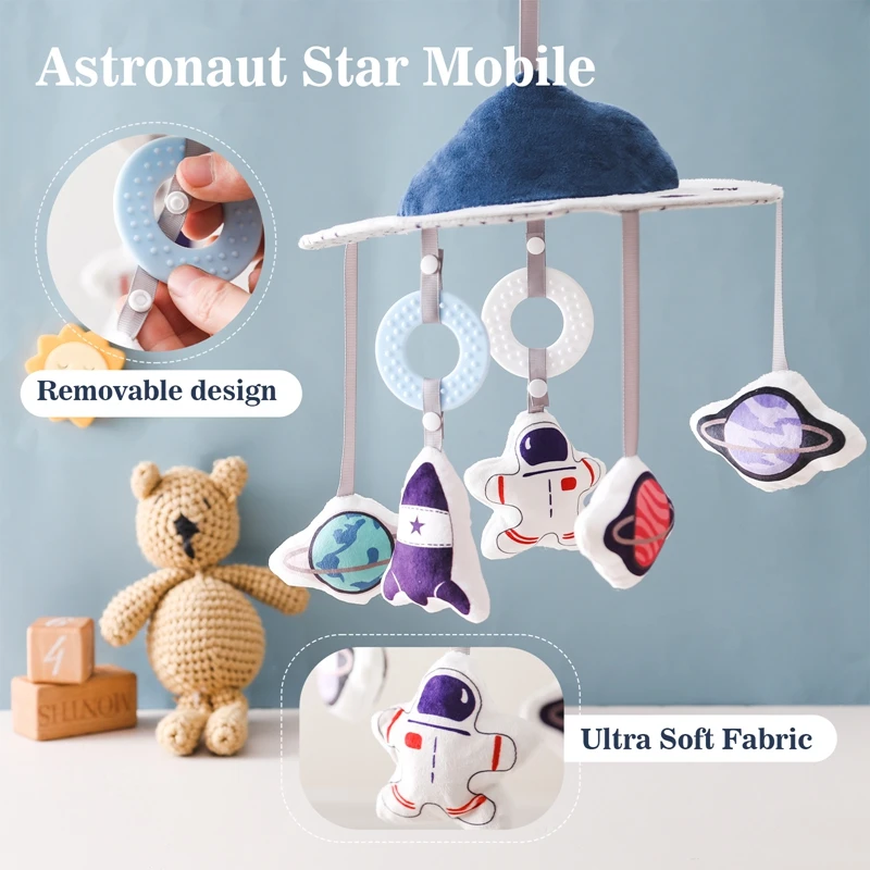 Baby Crib Mobile Bed Bell Rattle Toys Soft Felt Astronaut Rattle Doll Toys Newborn Music Comfort Crib Bracket Hanging Toys Gifts