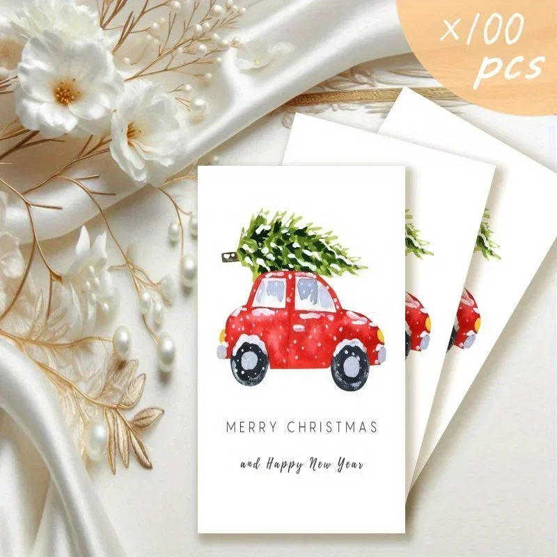100pcs Sticky Note Card Set, Christmas Cards, Merry Christmas and Happy New Year To Friends, Lovers, Husbands, and Wives