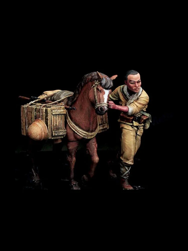 

Resin soldier 1/35 modern Soldier and Horse with Boxes Model Unassambled Unpainted Figure Building Kit