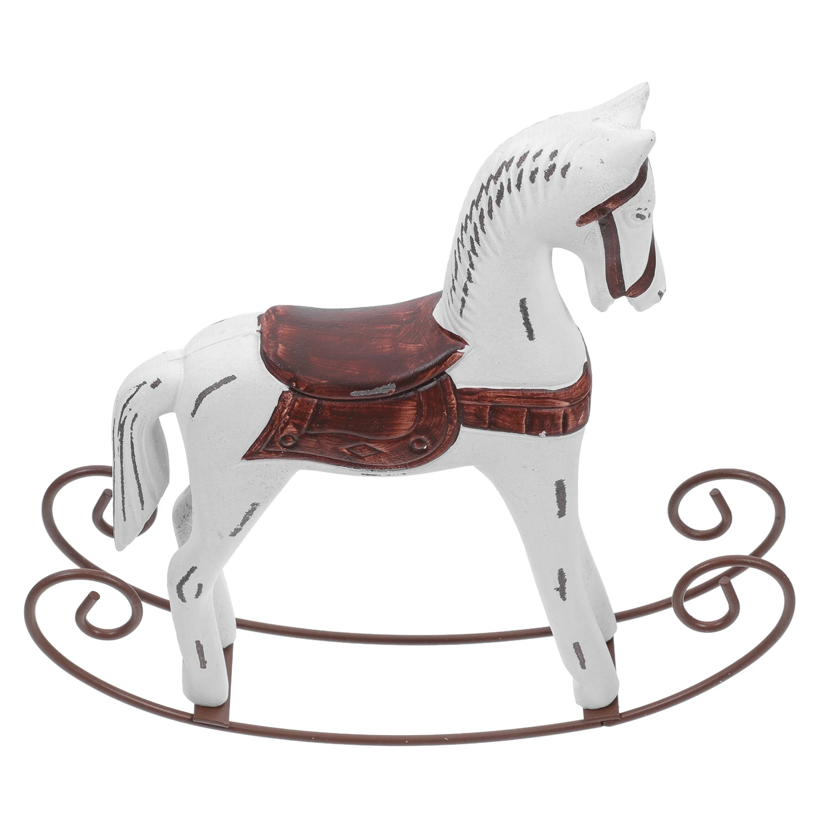 

Retro Wood Rocking Horse Hand Carved Distressed Desktop Decoration For Christmas Wedding Home Ornament (Milk White)