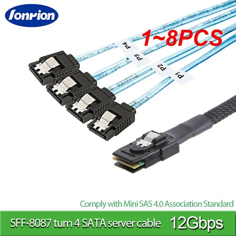 1~8PCS SATA Cable Mini-SAS SFF-8087 To 4 SATA Cable Mini SAS 4i SFF8087 36P To 4 SATA 7P Cable 12Gbps 1/0.5M Hard Drive Data