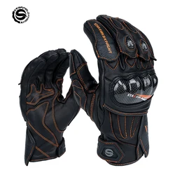 SFK Black&Orange Genuine Goatskin Leather Motorcycle Winter Gloves Carbon Fiber Waterproof Warm Breathable Wear-resistan Guantes