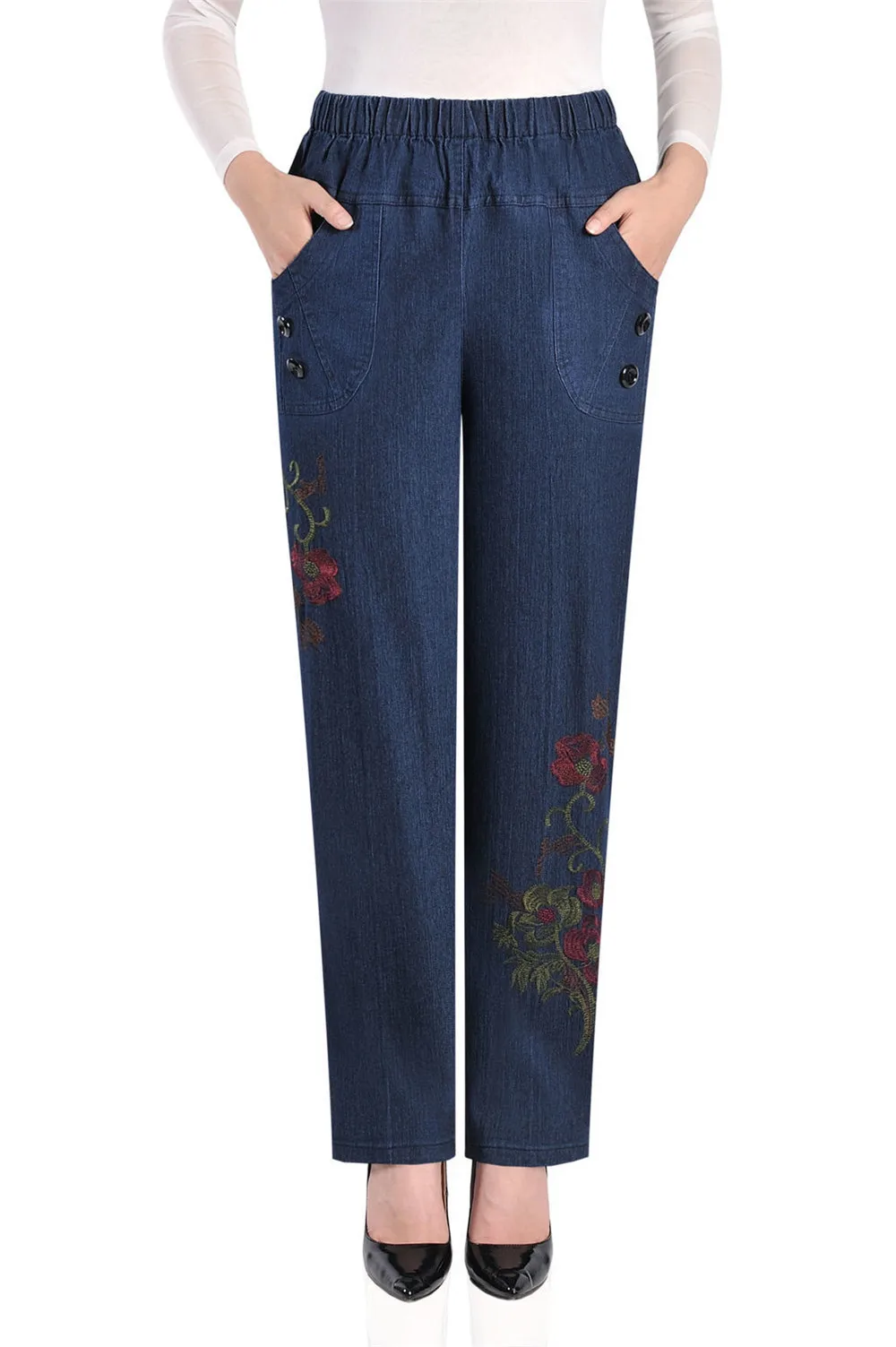 Jean Spinal Brodé de Fleurs Décontracté, Pantalon en Denim, Taille Haute, artificiel astique, Vintage, Baggy, Poches, Y2k