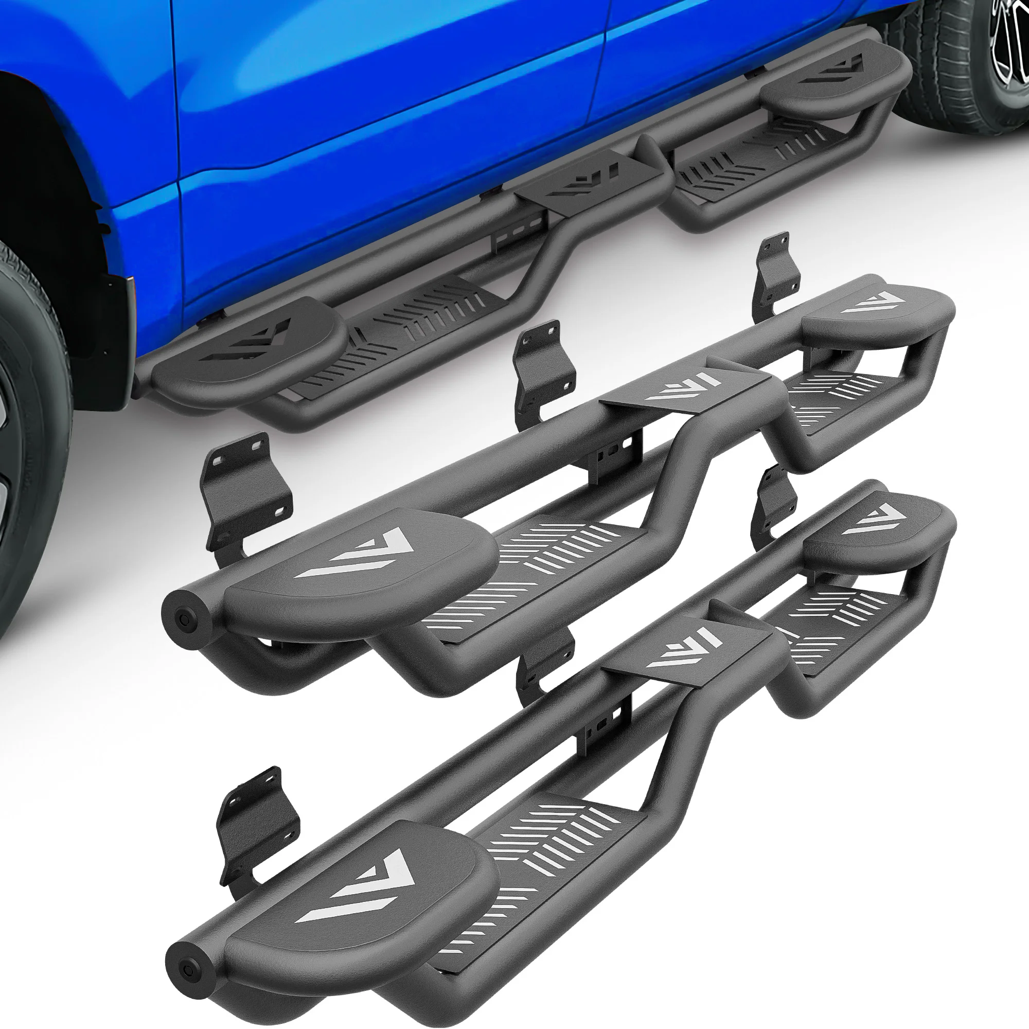 

Three Raised Steps Running Boards with Heavy-Duty Steel For 2015-2026 Ford F150 F250 F350 Super Duty Crew Cab