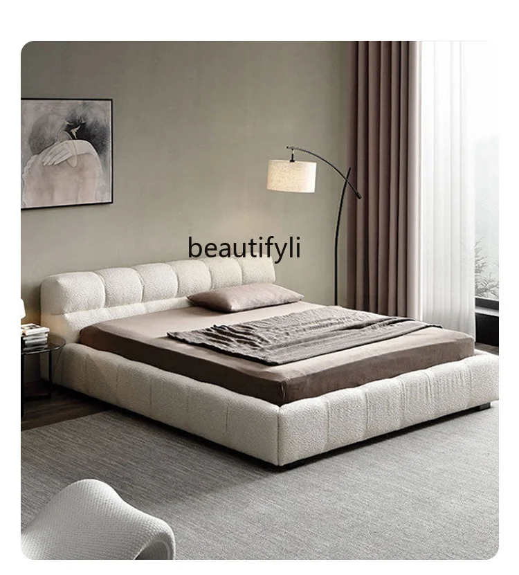 Cream Style Puff Cloth Bed Small Apartment Sink Nordic Simple Modern Master Bedroom 1.8 Double Bed