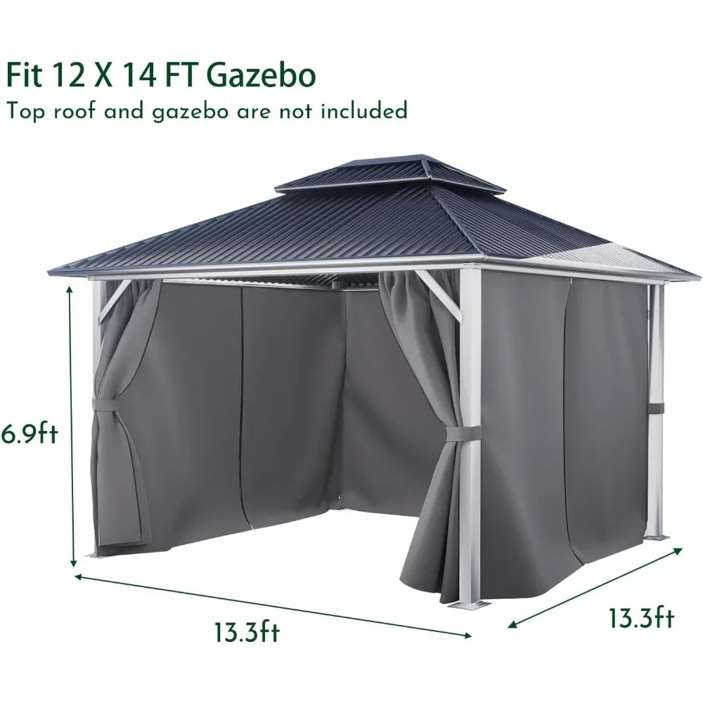 Gazebo Curtain Replacement Universal 4-Panel Sidewalls 12' x 14', Patio Gazebo Privacy Curtains with Double Zipper, Replacement