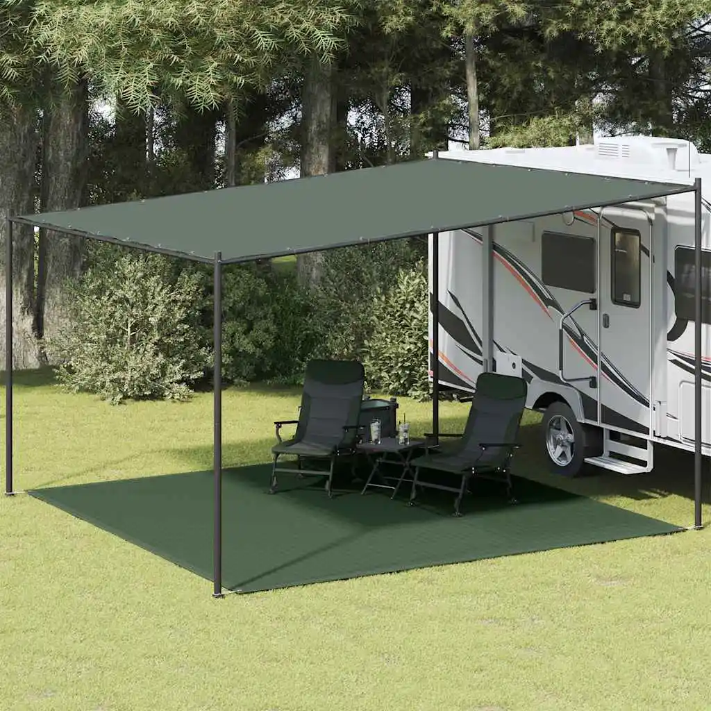 Tapis de tente 400x400 cm Vert foncé HDPE Épaissi Antidérapant Tapis de camping extérieur Accessoire de camping pour voiture