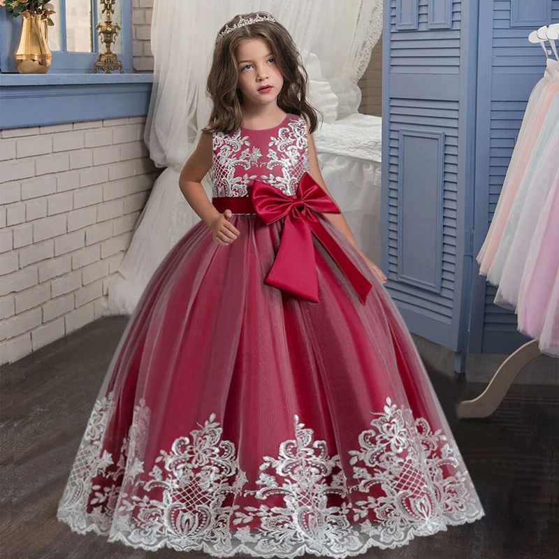 4-14 year old children\'s sleeveless embroidered evening dress girl baby birthday party sequin dress wedding flower child dress