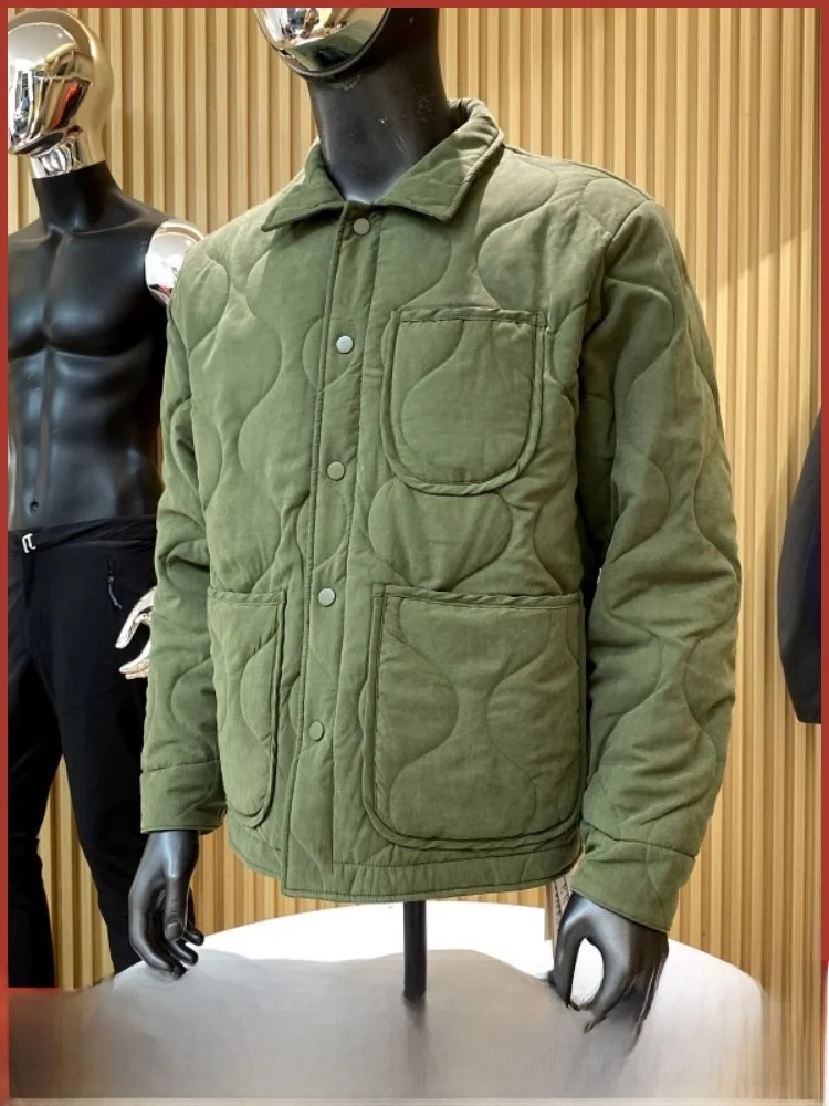 レトロ香港スレひょうたん柄ステッチコットンジャケットルーズカラーメンズ秋冬カジュアル綿入りコート