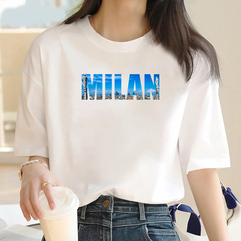 Summer Women T Shirt International Fashion Capital of Milan City Printed Short Sleeve Femmes T-shirt Cotton Women's Tshirts