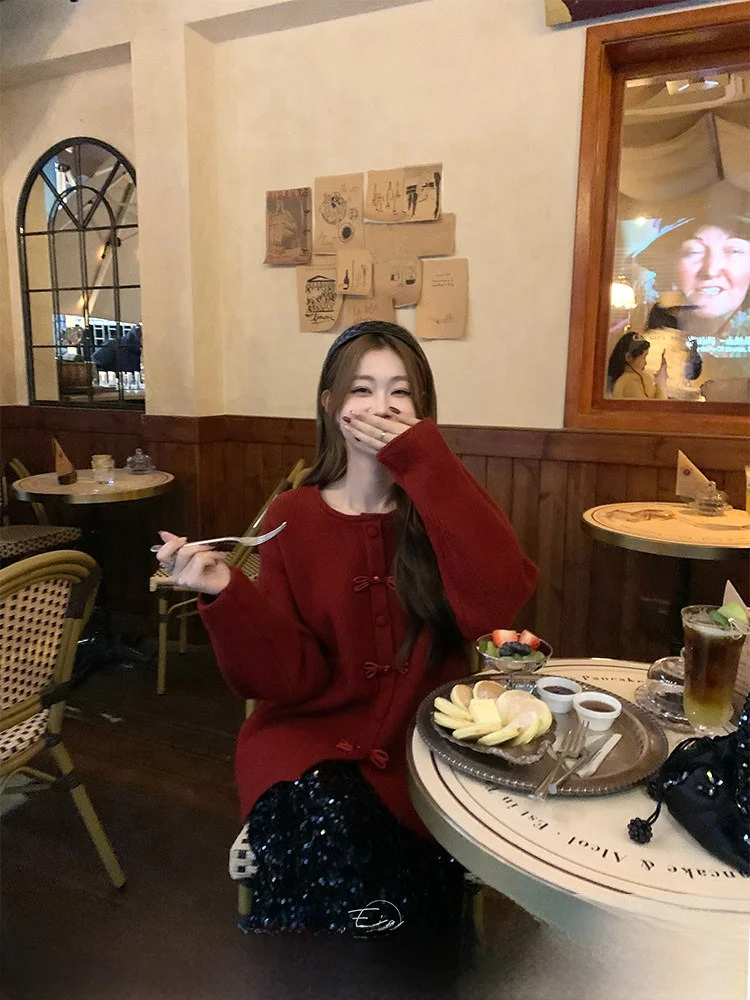 

Retro Knitted Loose round Ne Sweater Women's Autumn Winter Faion Casual Sle Knot Design Comfortable Fit Top