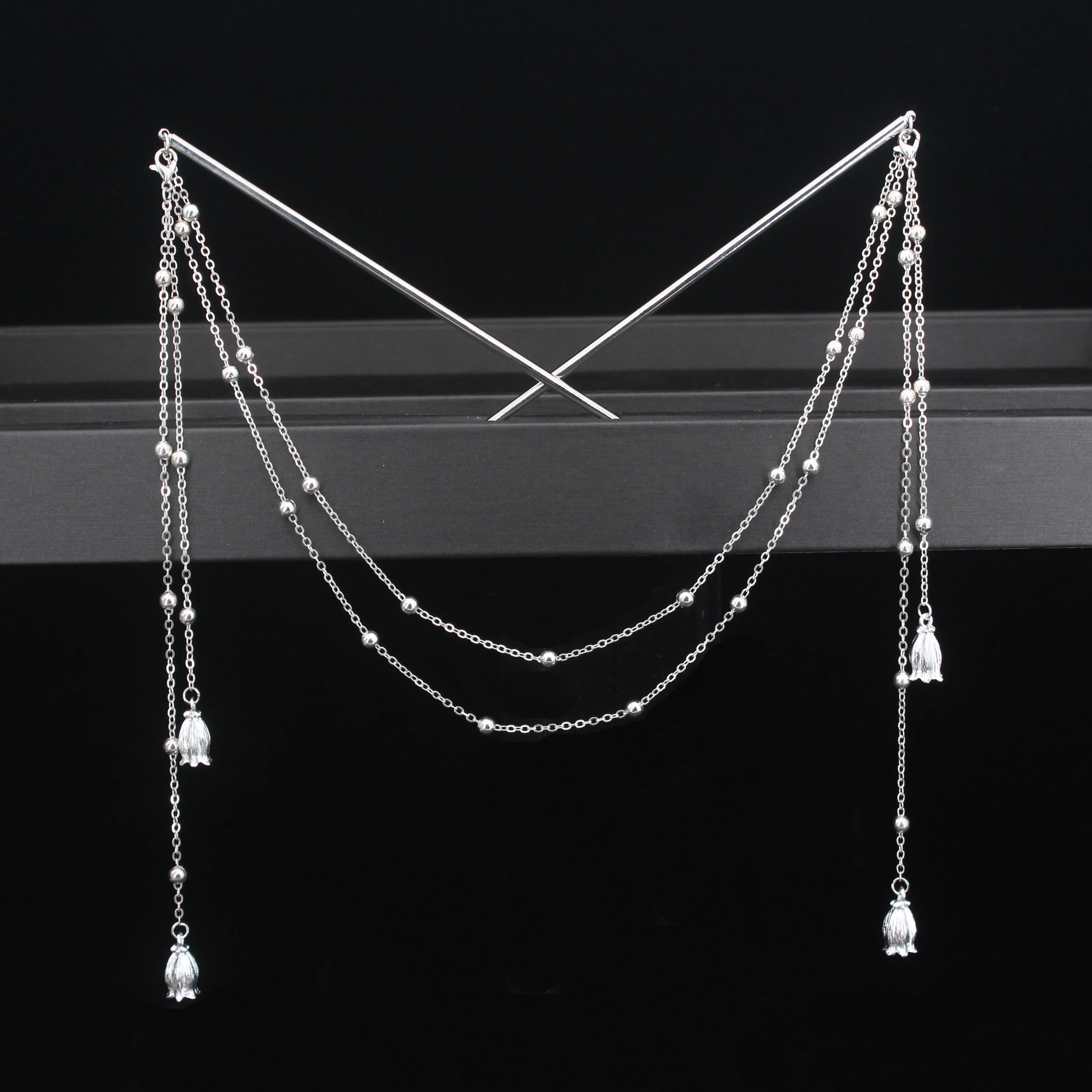 Doppelte Kette Haar Gabel Perle Quaste Haar Stick Nunchaku Haarnadel Chinesischen Stil Retro Haar Zubehör für Hanfu Tiaras Ornamente – Detail 5
