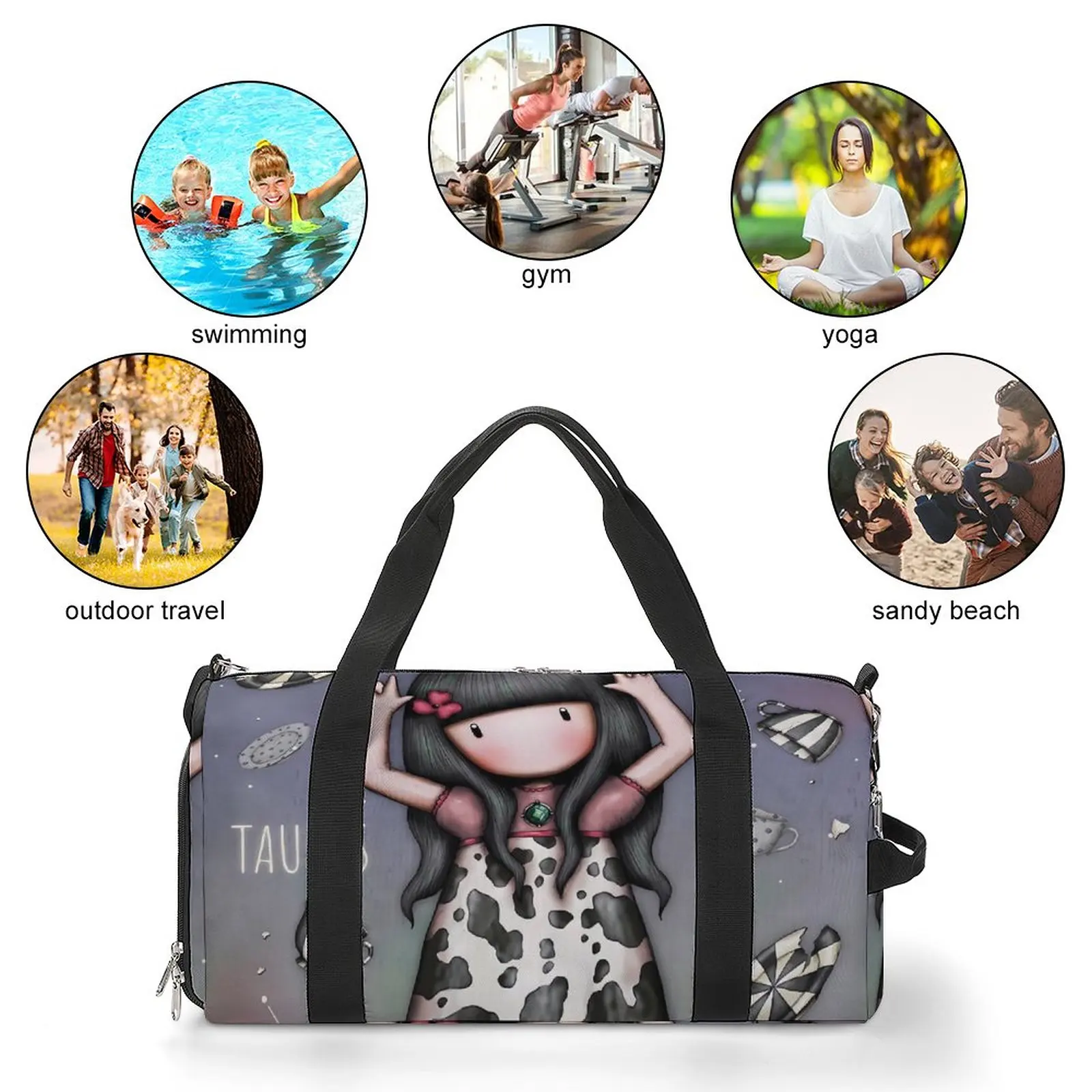 Santoro Gorjuss Sports Bags Taurus Tea Cup Girl Travel Training Gym Bag Large Cute Handbags Women Design Waterproof Fitness Bag