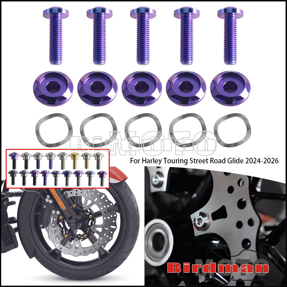 Multicolor Titanium Front Brake Rotor Handware Bolts 5 PCS For Harley Touring Road Street Glide FLHX FLHXU FLTRX FLTRT 2024-2026